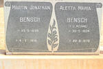 BENSCH Martin Jonathan 1899-1976 & Aletta Maria V.D. MERWE 1904-1978