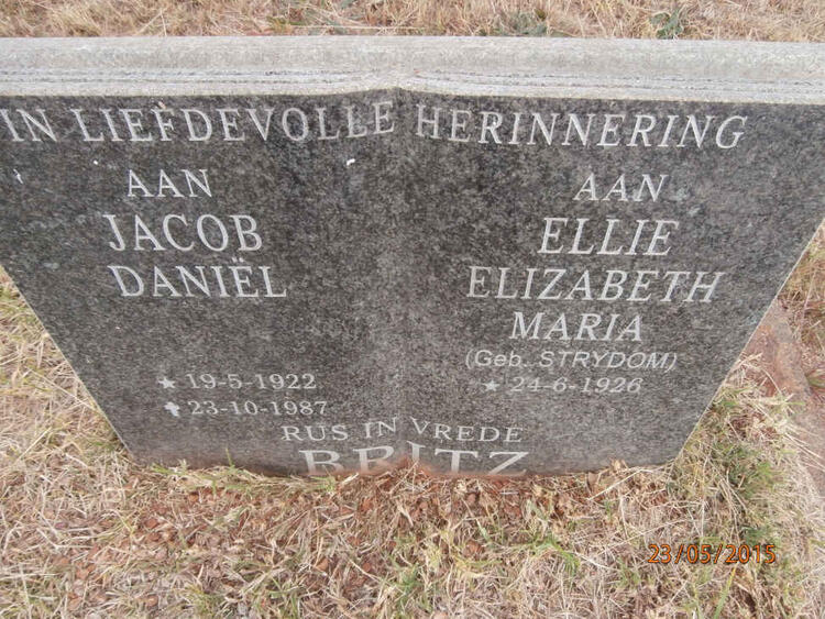 BRITZ Jacob Daniël 1922-1987 & Ellie Elizabeth Maria STRYDOM 1926-