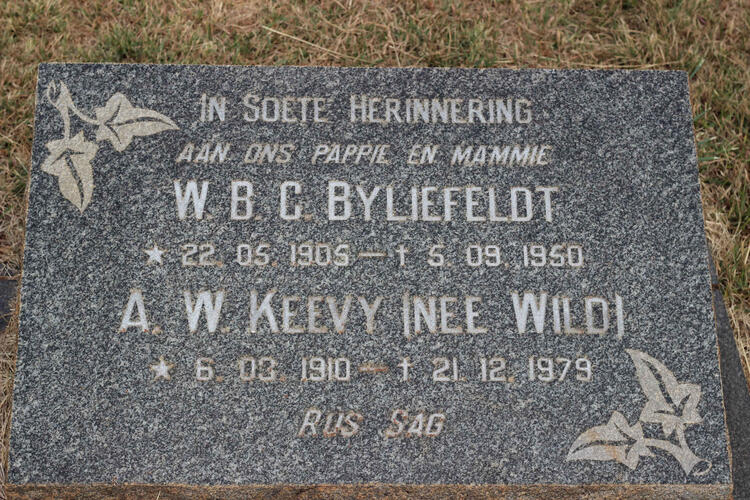 BYLIEFELDT W.B.C. 1905-1950 & A.W. KEEVY nee WILD 1910-1979