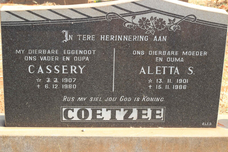 COETZEE Cassery 1907-1980 & Aletta S. 1901-1986