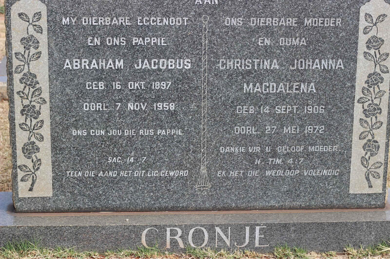 CRONJÉ Abraham Jacobus 1897-1958 & Christina Johanna Magdalena 1906-1972
