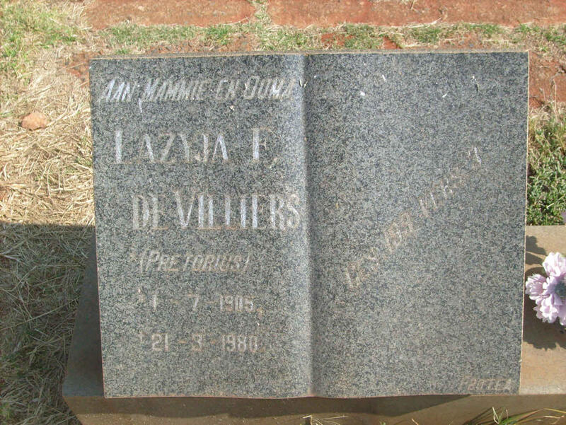 VILLIERS Lazyja F., de nee PRETORIUS 1905-1980