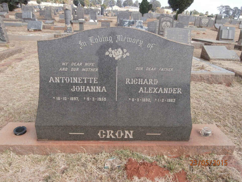 CRON Richard Alexander 1882-1962 & Antoinette Johanna 1897-1959