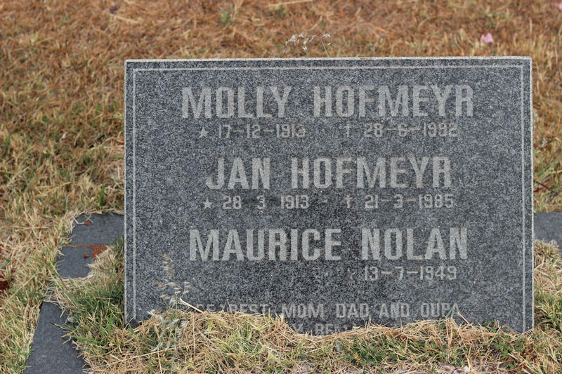 HOFMEYR Jan 1913-1985 & Molly 1913-1992 :: NOLAN Maurice 1949-