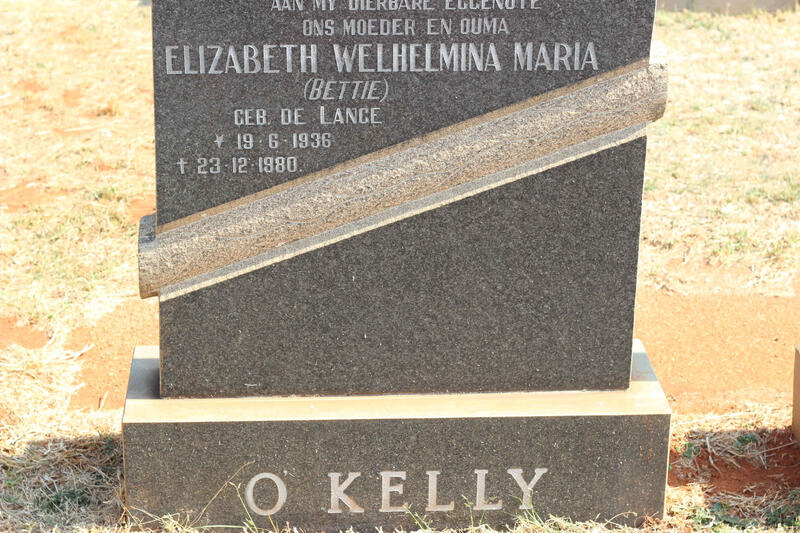 O' KELLY Elizabeth Welhelmina Maria nee DE LANGE 1936-1980