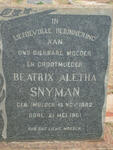 SNYMAN Beatrix Aletha nee MULDER 1882-1961