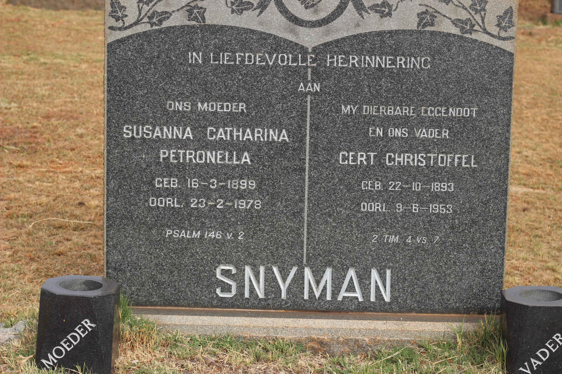 SNYMAN Gert Christoffel 1893-1953 & Susanna Catharina Petronella 1899-1978
