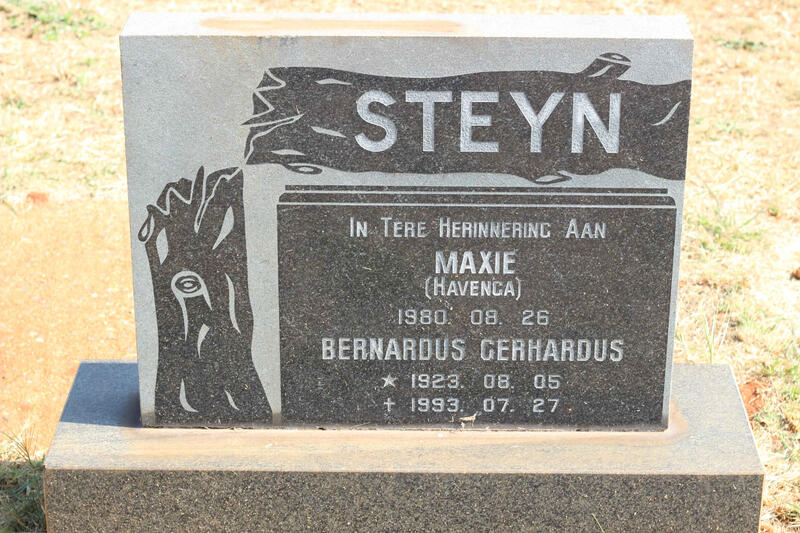 STEYN Bernardus Gerhardus 1923-1993 & Maxie HAVENGA -1980