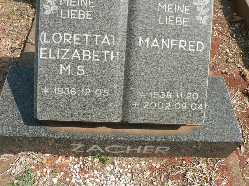 ZACHER Manfred 1938-2002 & Elizabeth M.S 1936-