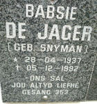 JAGER Babsie, de nee SNYMAN 1937-1992