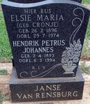 RENSBURG Hendrik Petrus Johannes, Janse van  1893-1994 & Elsie Maria CRONJE 1896-1974