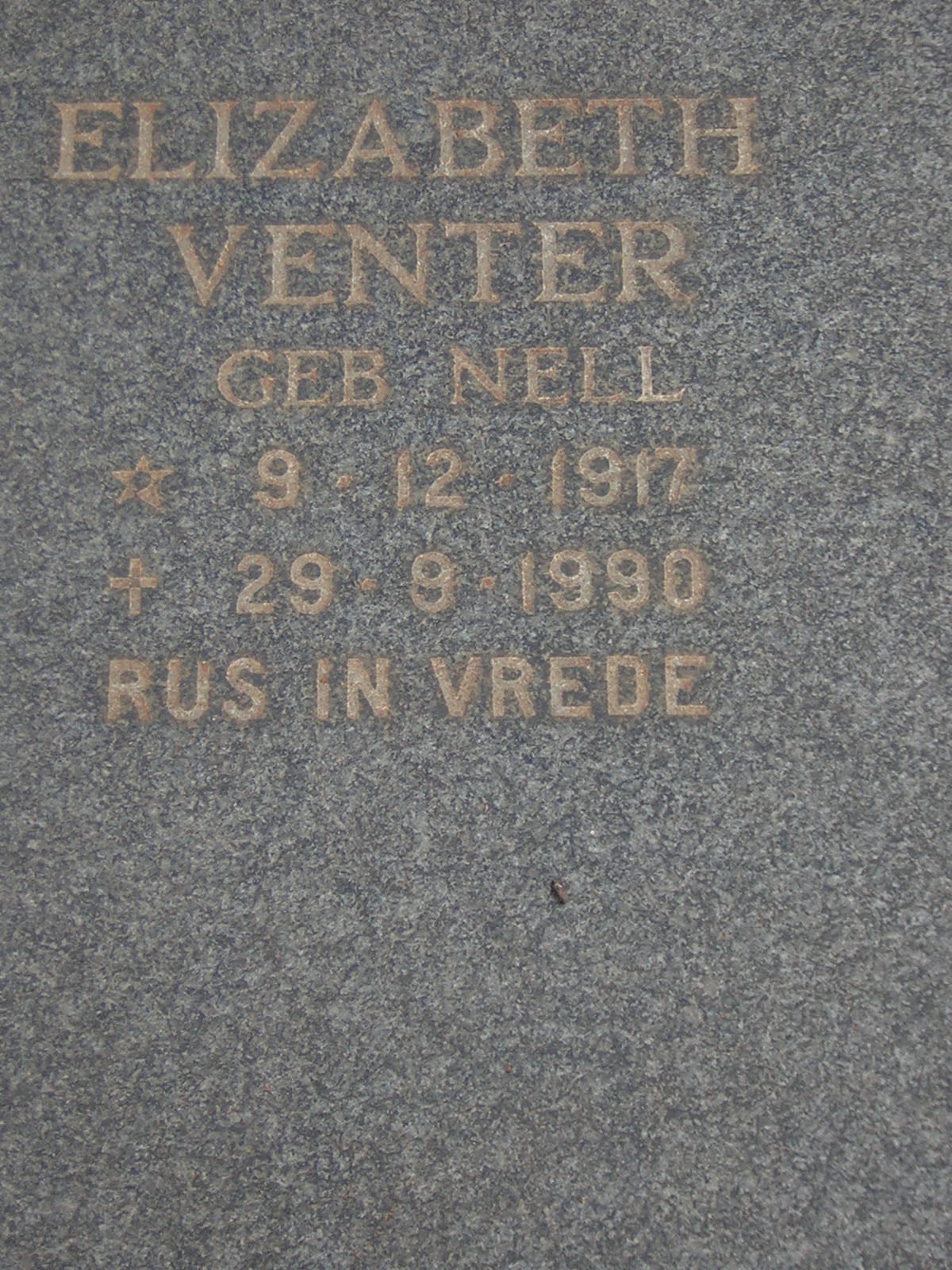 VENTER Elizabeth nee NELL 1917-1990