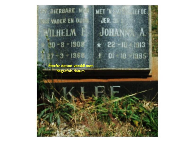 KLEE Wilhelm F. 1908-1968 & Johanna A. 1913-1985