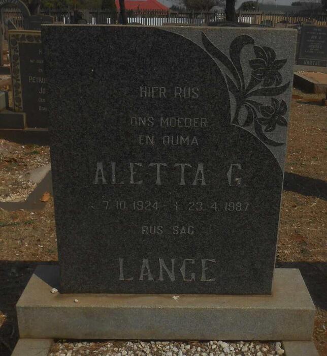 LANGE Aletta G. 1924-1987