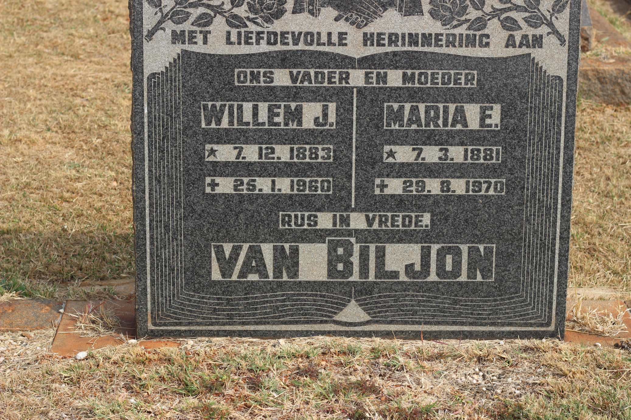 BILJON Willem J., van 1883-1960 & Maria E. 1881-1970