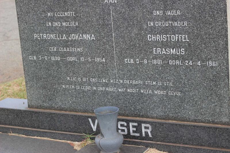 VISSER Christoffel Erasmus 1881-1961 & Petronella Johanna CLAASSENS 1890-1954