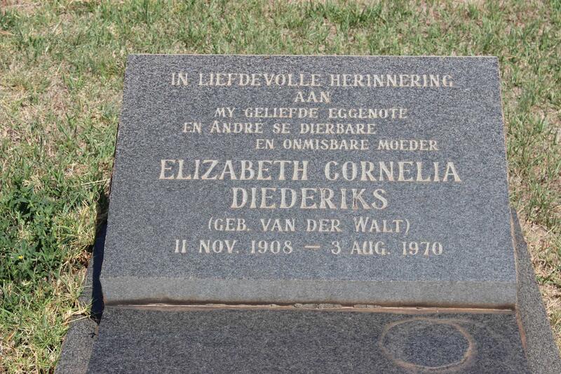 DIEDERIKS Elizabeth Cornelia nee VAN DER WALT 1908-1970