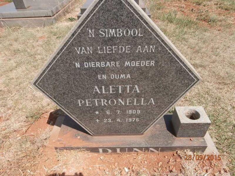 DUNN Aletta Petronella 1909-1975