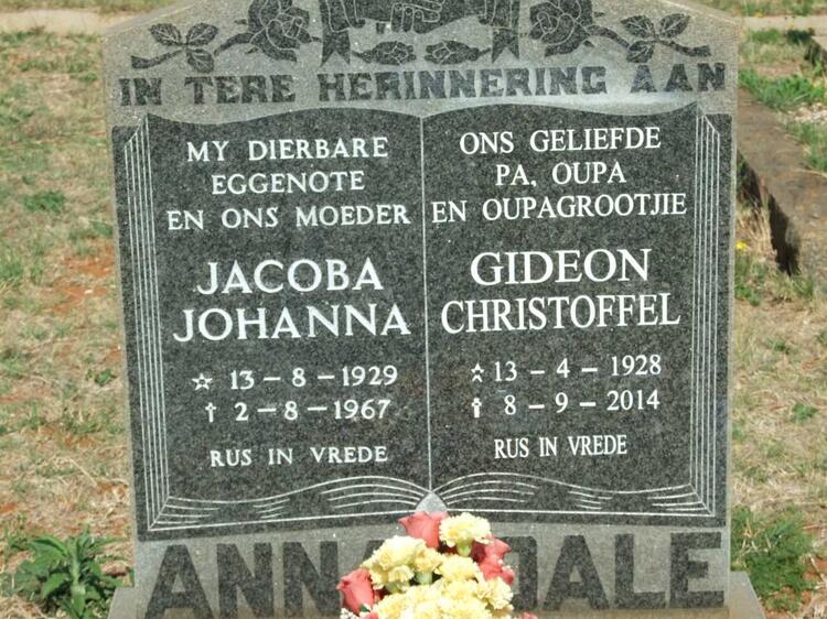 ANNANDALE Gideon Christoffel 1928-2014 & Jacoba Johanna 1929-1967
