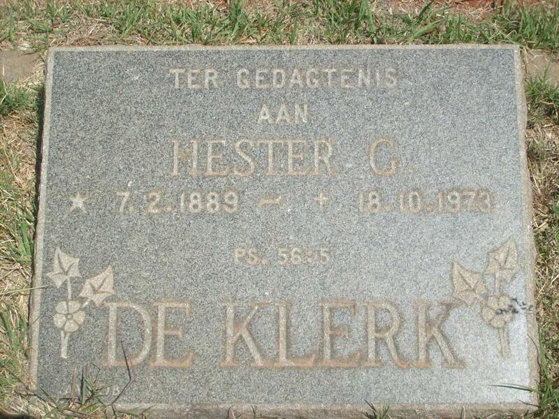 KLERK Hester G., de 1889-1973