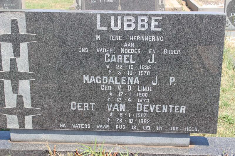 LUBBE Carel J. 1895-1970 & Magdalena J.P. V.D. LINDE 1900-1973 :: DEVENTER Gert, van 1927-1983