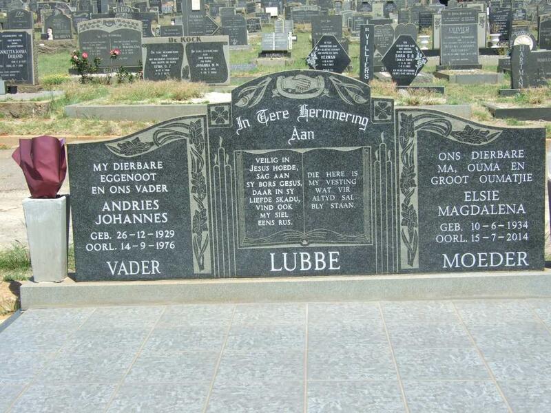 LUBBE Andries Johannes 1929-1976 & Elsie Magdalena 1934-2014