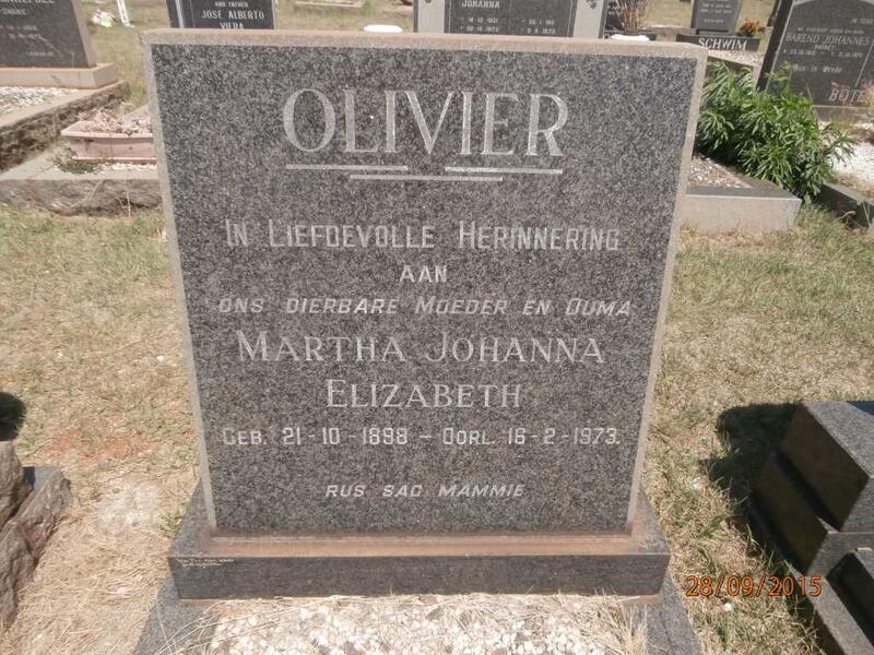 OLIVIER Martha Johanna Elizabeth 1898-1973