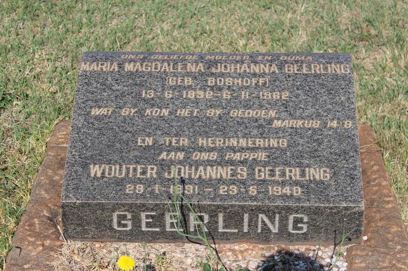 GEERLING Wouter Johannes 1891-1948 & Maria Magdalena Johanna BOSHOFF 1892-1962