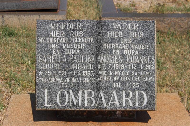 LOMBAARD Andries Johannes 1919-1968 & Sabella Paulina LOMBARD 1921-1965