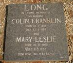LONG Colin Franklin 1906-1988 & Mary Leslie 1909-1992