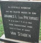 STADEN Johannes L., van nee PRETORIUS 1874-1950