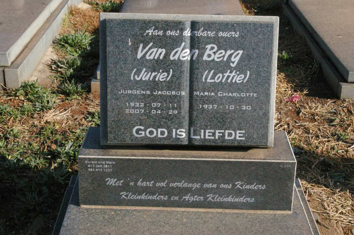 BERG Jurgens Jacobus, van den 1932-2007 & Maria Charlotte 1937-