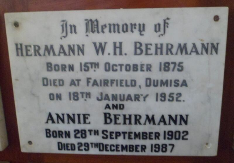 BEHRMANN Hermann W.H. 1875-1952 & Annie 1902-1987