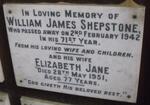 SHEPSTONE William James -1942 & Elizabeth Jane -1951