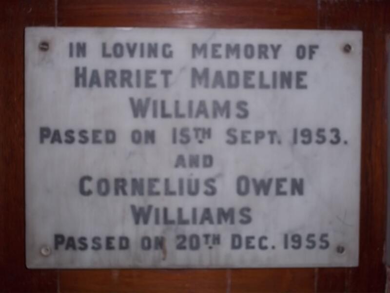 WILLIAMS Cornelius Owen -1955 & Harriet Madeline -1953