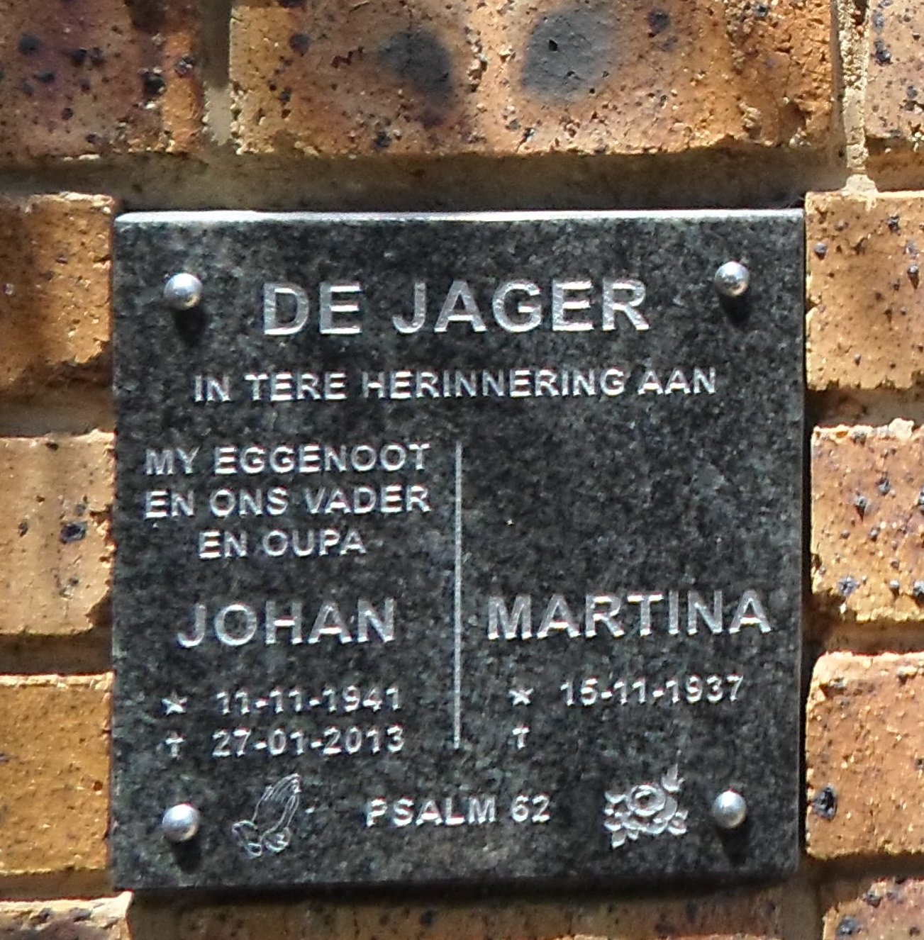 JAGER Johan, de 1941-2013 & Martina 1937-