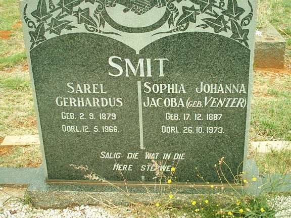 SMIT Sarel Gerhardus 1879-1966 & Sophia Johanna Jacoba VENTER 1887-1973
