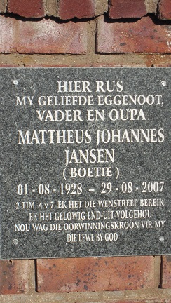 JANSEN Mattheus Johannes 1928-2007