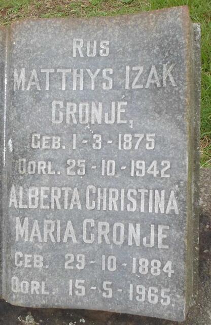 CRONJE Matthys Izak 1875-1942 & Alberta Christina Maria 1884-1965