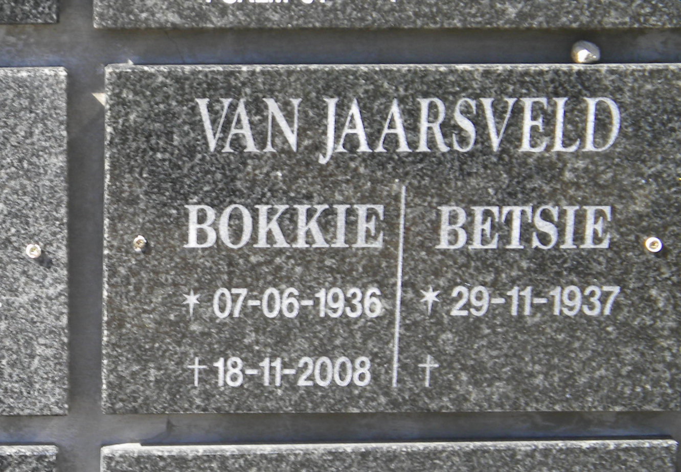 JAARSVELD Bokkie, van 1936-2008 & Betsie 1937-