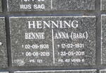 HENNING Bennie 1928-2015 & Anna 1931-2011