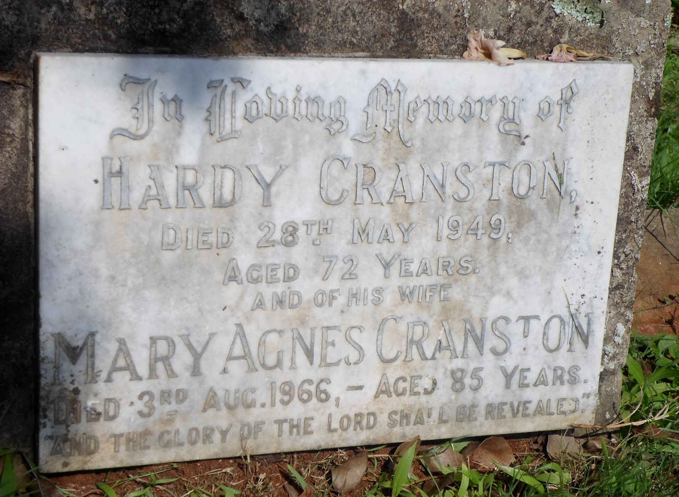 CRANSTON Hardy -1949 & Mary Agnes -1966