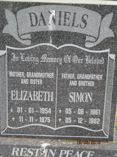 DANIELS Simon 1961-1982 & Elizabeth 1954-1975