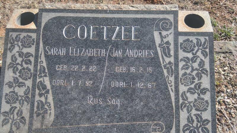 COETZEE Jan Andries 1915-1967 & Sarah Elizabeth 1922-1992
