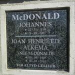 McDONALD Johannes 1918-2007 :: ALKEMA Joan Henriette nee McDONALD 1949-2010
