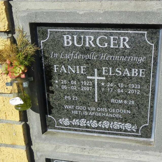 BURGER Fanie 1923-2007 & Elsabe 1933-2012