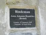 BINDEMAN Anna Johanna Hendrika nee BRAND 1945-2016