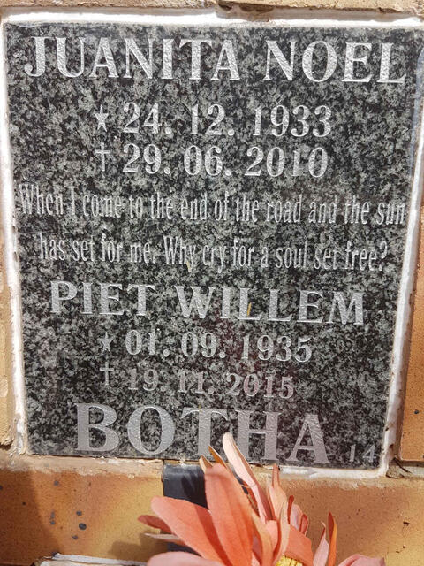 BOTHA Piet Willem 1935-2015 & Juanita Noel 1933-2010