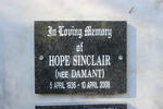 SINCLAIR Hope nee DAMANT 1936-2008