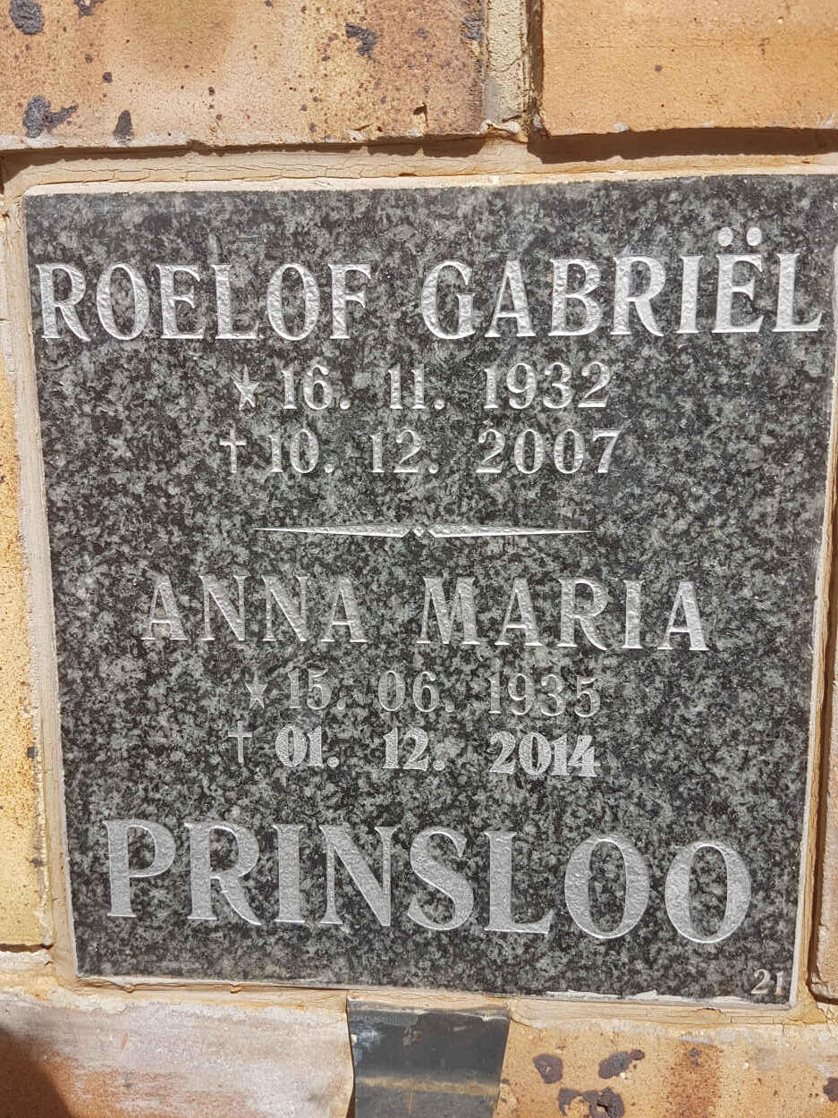 PRINSLOO Roelof Gabriel 1932-2007 & Anna Maria 1935-2014